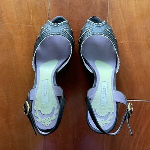 Pollini handmade in Italy leather slingback heels. Size 37.5